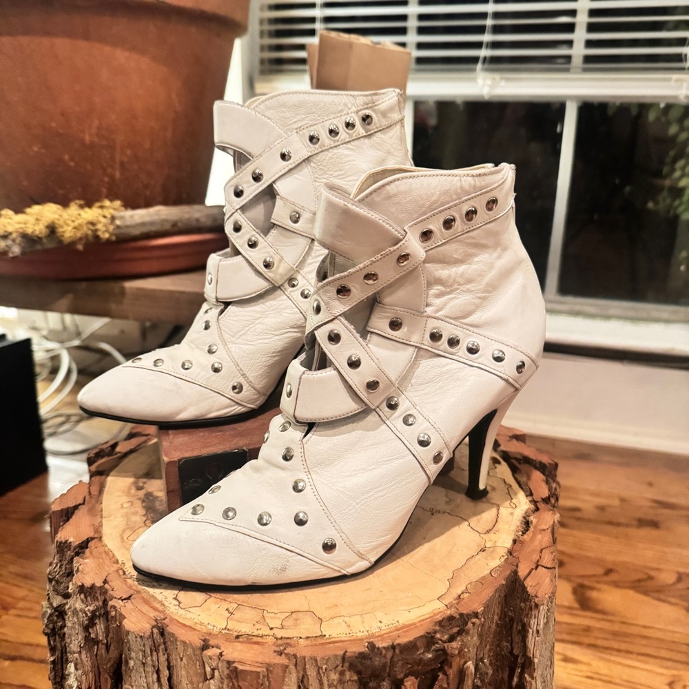 Vintage white studded booties